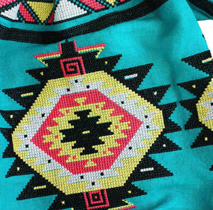 Ukrainian Turquoise Long Dress Embroidered 100% Linen
