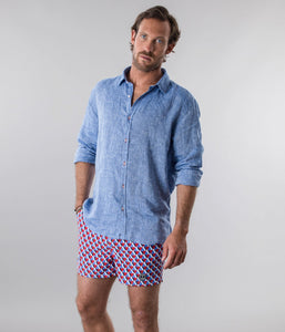 Jonas Ocean Blue - Plain Linen Shirt