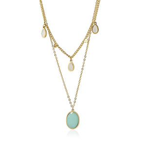 Necklace Opal MultiDrop BCO023 Steel Golden Turquoise