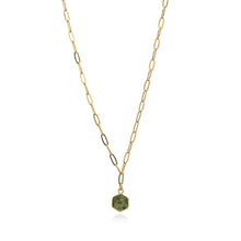 Load image into Gallery viewer, Hexag Natural Stone Necklace BCO119 Steel Golden Green