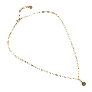 Hexag Natural Stone Necklace BCO119 Steel Golden Green