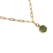 Load image into Gallery viewer, Hexag Natural Stone Necklace BCO119 Steel Golden Green