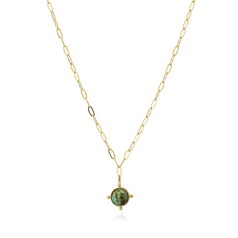 Natural Stone Necklace BCO122 Steel Golden Green